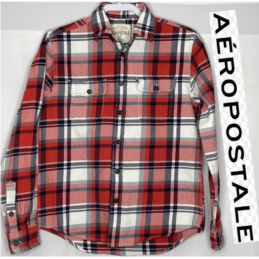 🔥 Aeropostale  Fall Orange Plaid Cotton Flannel Shirt . Long Sleeve